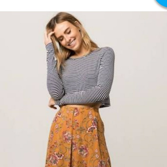 Tilly's Tops - Full Tilt Stripe Crop Top - Navy/White